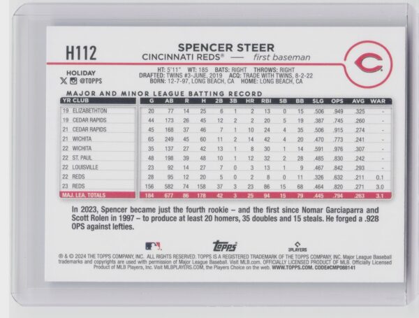 2024 Topps Holiday Spencer Steer #H112 Reds - Image 3