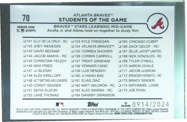 2024 Topps Students of the Game: Braves Stars Learning Mid-Game Gold /2024 #70 - Image 3