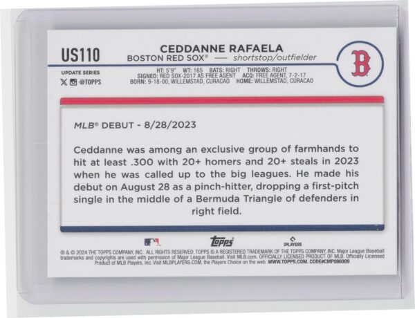 2024 Topps Update Ceddanne Rafaela RC #US110 Sox - Image 3