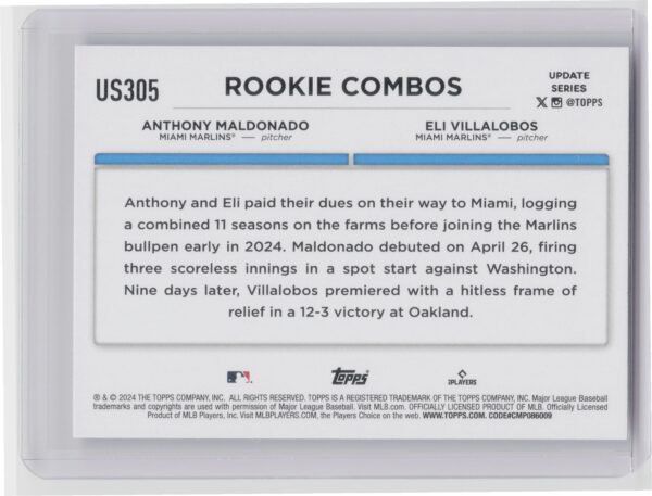 2024 Topps Update Eli Villalobos  / Anthony Maldonado RC #US305 Marlins - Image 3