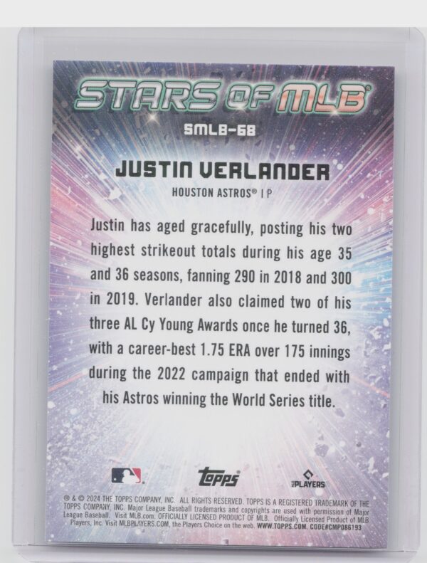 2024 Topps Update Justin Verlander #SMLB-68 Astros Stars of MLB - Image 3
