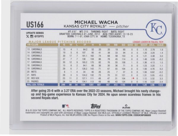 2024 Topps Update Michael Wacha #US166 Royals - Image 3