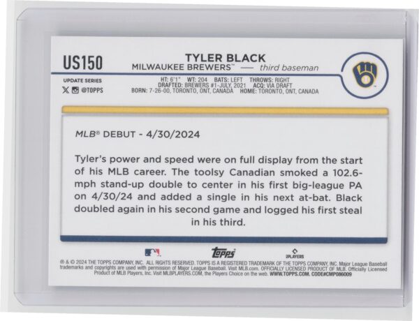 2024 Topps Update Tyler Black #US150 Brewers - Image 3