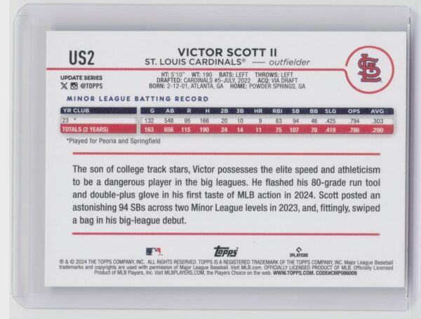2024 Topps Update Victor Scott II RC #US2 Cardinals - Image 3