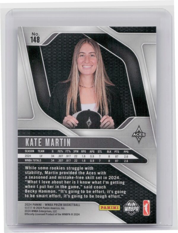 2024 WNBA Panini Prizm Kate Martin Rookie #148 Aces - Image 3