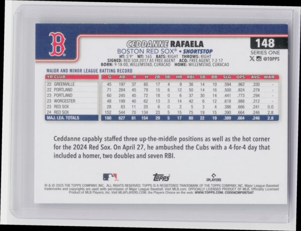 2025 Topps Ceddanne Rafaela #148 Sox - Image 3