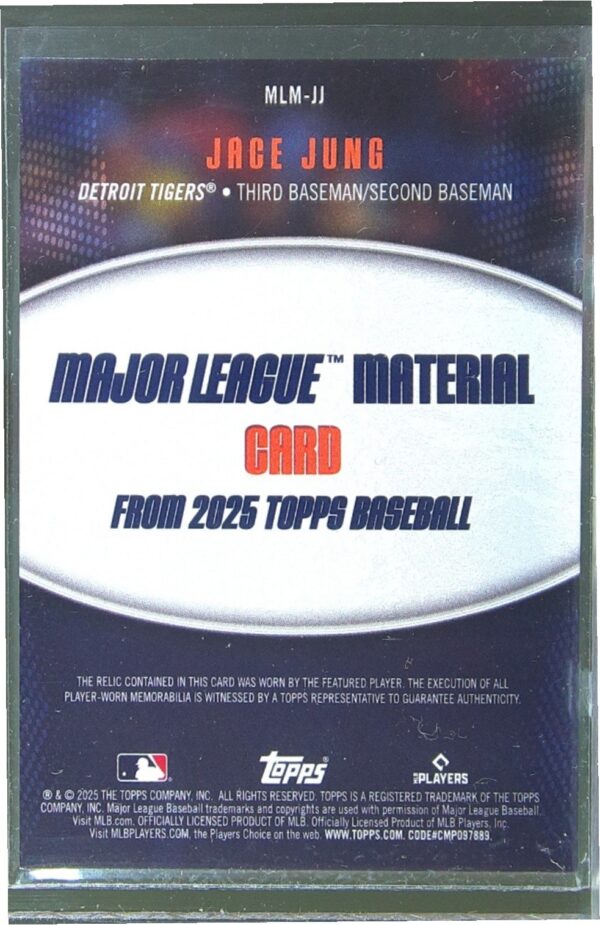 2025 Topps Jace Jung JSY #MLM-JJ Tigers Major League Material Relics - Image 3