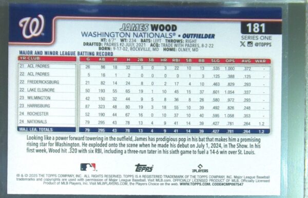 2025 Topps James Wood RC #181 Nationals - Image 3