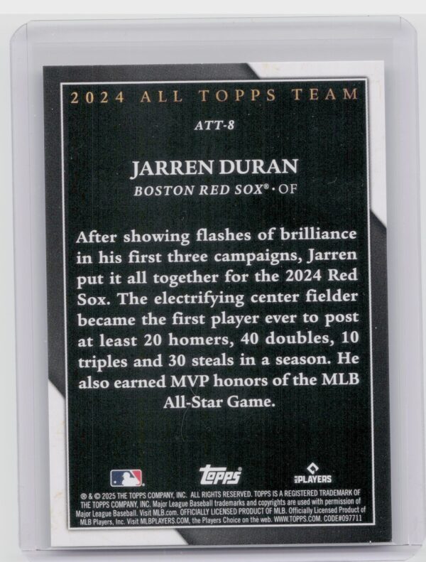 2025 Topps Jarren Duran #ATT-8 Sox 2024 All Topps Team - Image 3