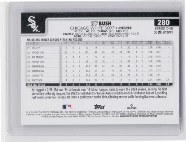 2025 Topps Ky Bush Spring Training RC #280 Sox - Image 3