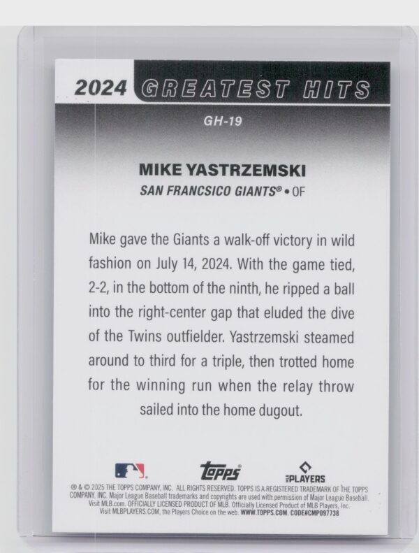 2025 Topps Mike Yastrzemski #GH-19 Giants 2024 Greatest Hits - Image 3