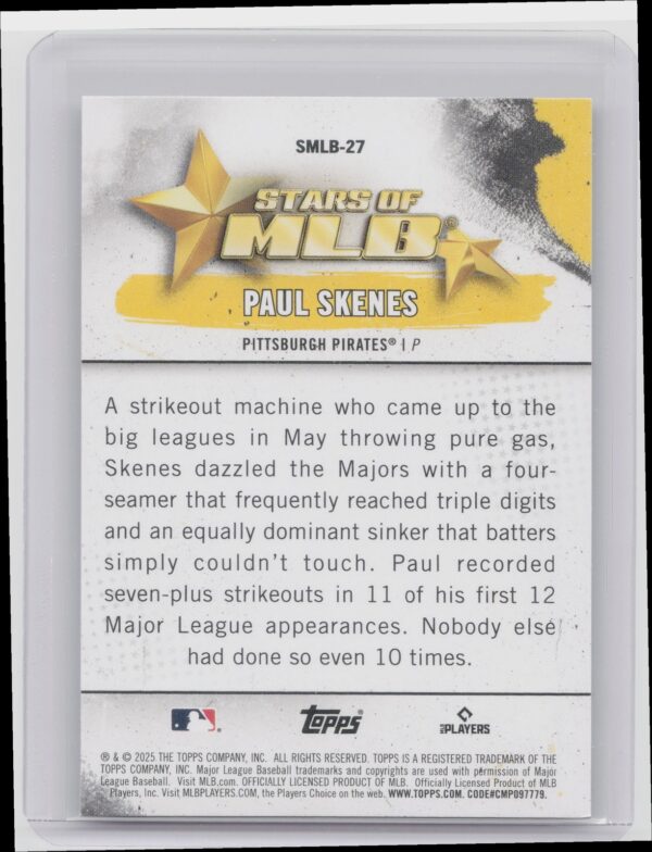 2025 Topps Paul Skenes #SMLB-27 Pirates Stars of MLB - Image 3