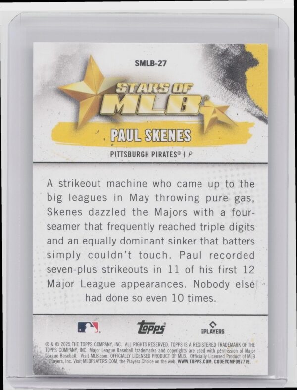 2025 Topps Paul Skenes #SMLB-27 Pirates Stars of MLB - Image 3