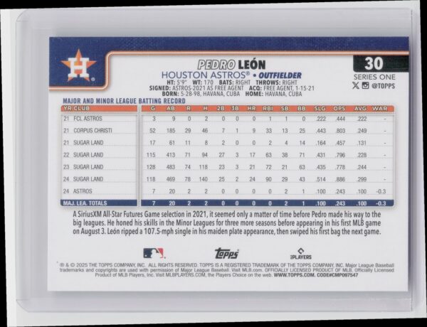 2025 Topps Pedro Leon #30 Astros - Image 3