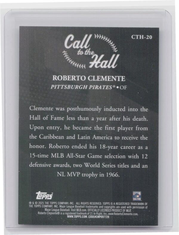 2025 Topps Roberto Clemente #CTH-20 Pirates Call to the Hall - Image 3