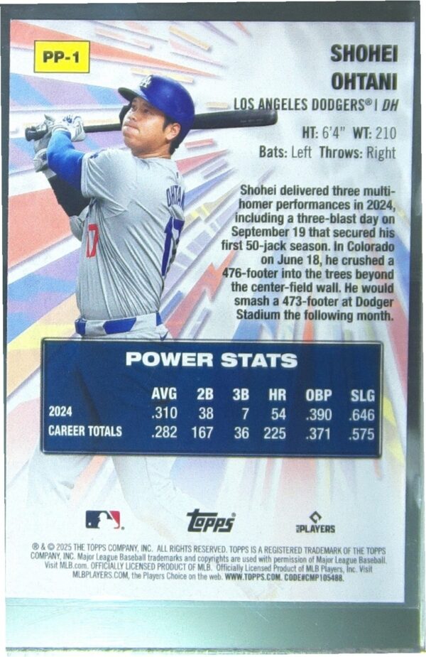 2025 Topps Shohei Ohtani #PP-1 Dodgers Power Players - Image 3