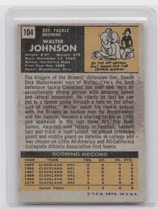 1971 Topps Walter Johnson #104 Browns - Image 3