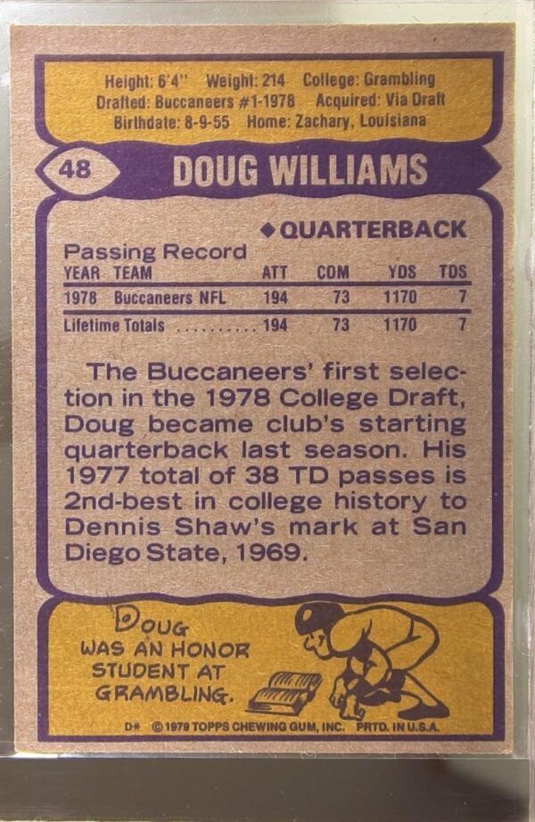 1979 Topps Doug Williams RC #48 Buccaneers - Image 3