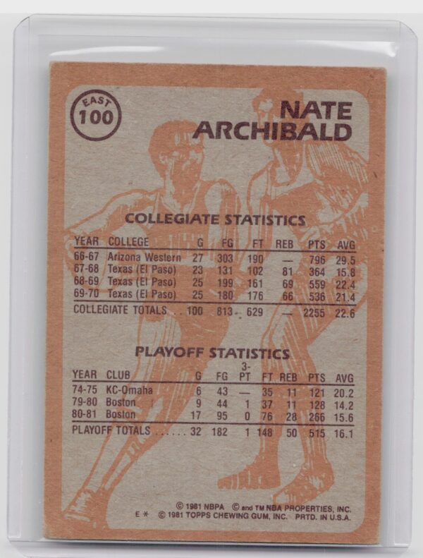 1981-82 Topps Nate Archibald #E100 Celtics - Image 3