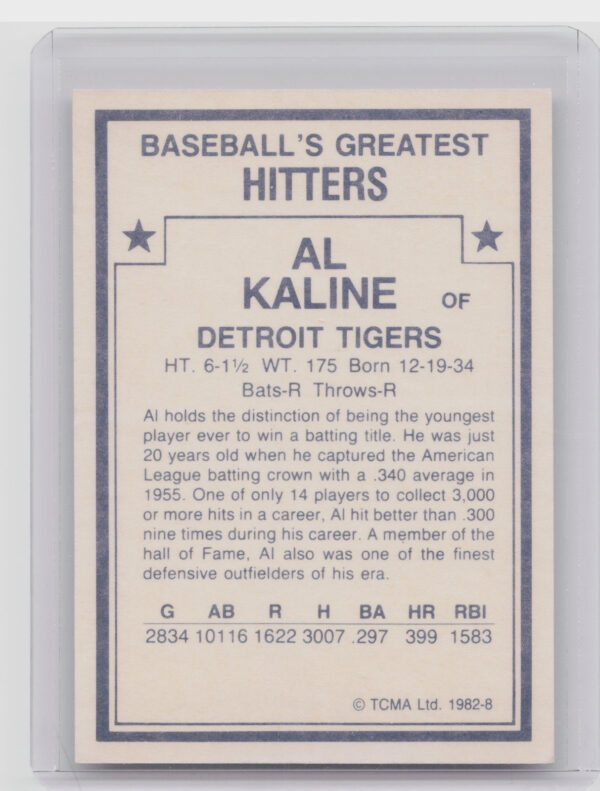 1982 TCMA Baseball's Greatest Hitters (White Back) Al Kaline #8 Tigers - Image 3