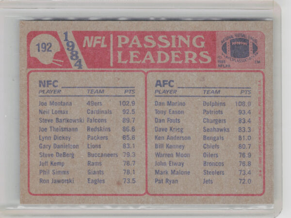 1985 Topps Dan Marino / Joe Montana #192 49ers - Image 3