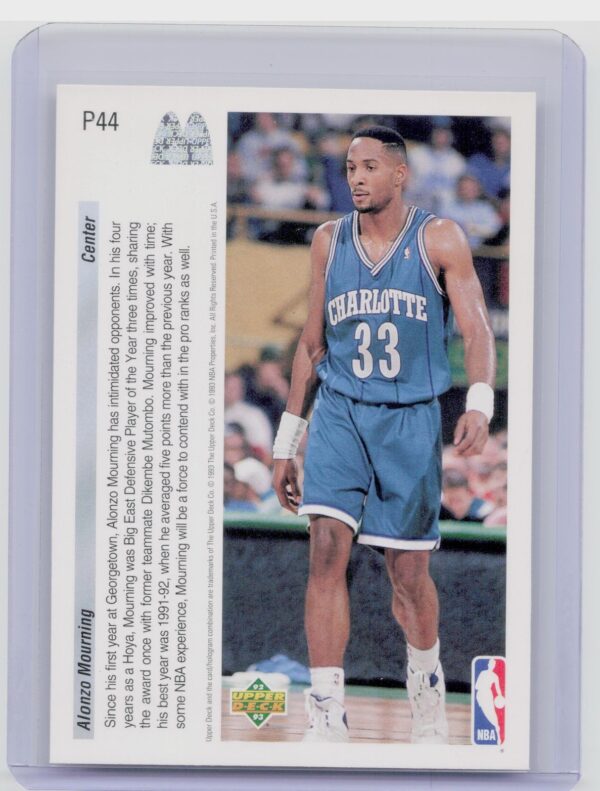 1992-93 Upper Deck McDonald's Alonzo Mourning #P44 Hornets - Image 3
