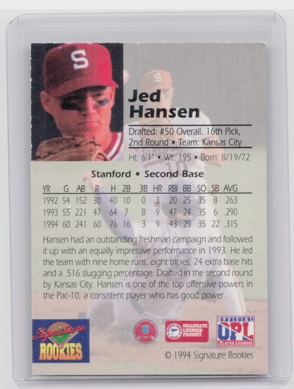 1994 Signature Rookies Draft Picks Jed Hansen AU SN3350 #NNO Royals Bonus Signat - Image 3