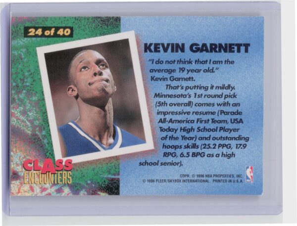 1995-96 Fleer Kevin Garnett #24 Timberwolves Class Encounters - Image 3