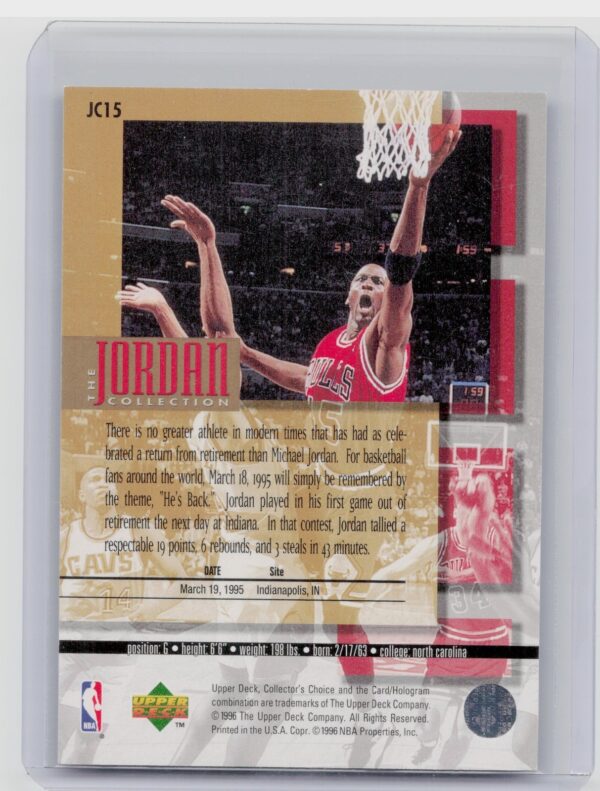 1995-96 Upper Deck Michael Jordan #JC15 Bulls The Jordan Collection - Image 3