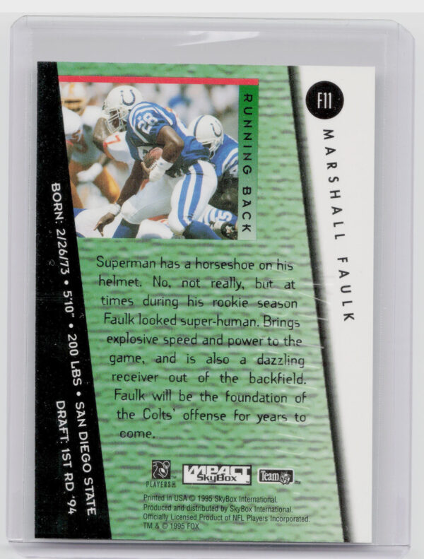1995 SkyBox Impact Marshall Faulk #F11 Colts NFL on FOX: Same Game More Attitude - Image 3