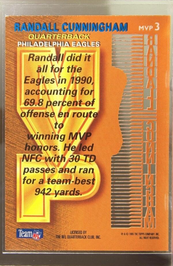 1995 Stadium Club Randall Cunningham #MVP3 Eagles MVPs - Image 3