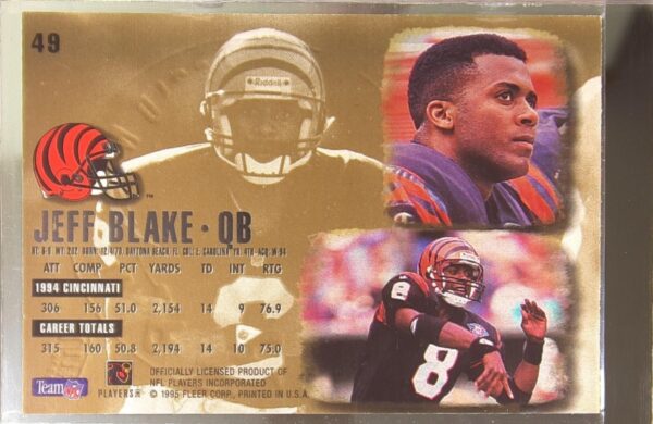 1995 Ultra Jeff Blake Gold Medallion #49 Bengals - Image 3