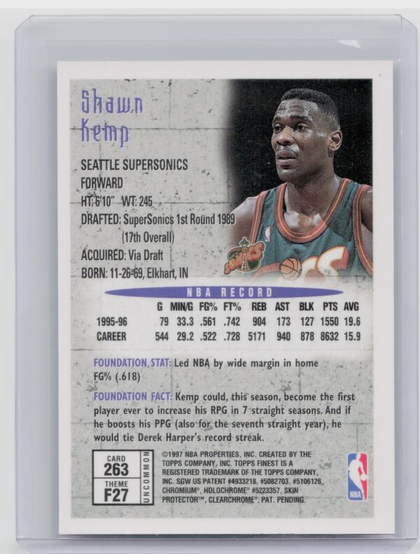 1996-97 Finest Shawn Kemp #263 SuperSonics - Image 3