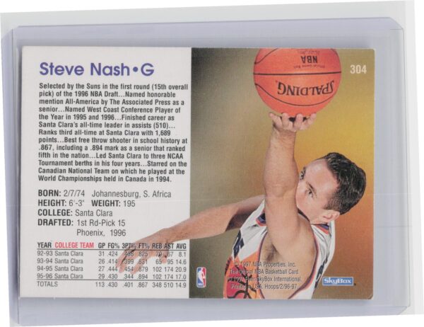1996-97 Hoops Steve Nash RC #304 Suns - Image 3