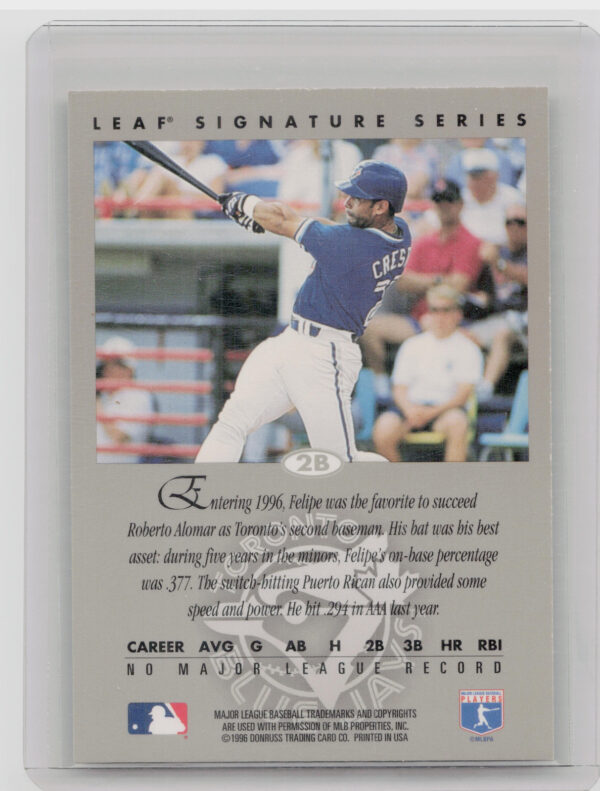 1996 Leaf Signature Series Felipe Crespo AU #NNO Jays Autographs Silver - Image 3