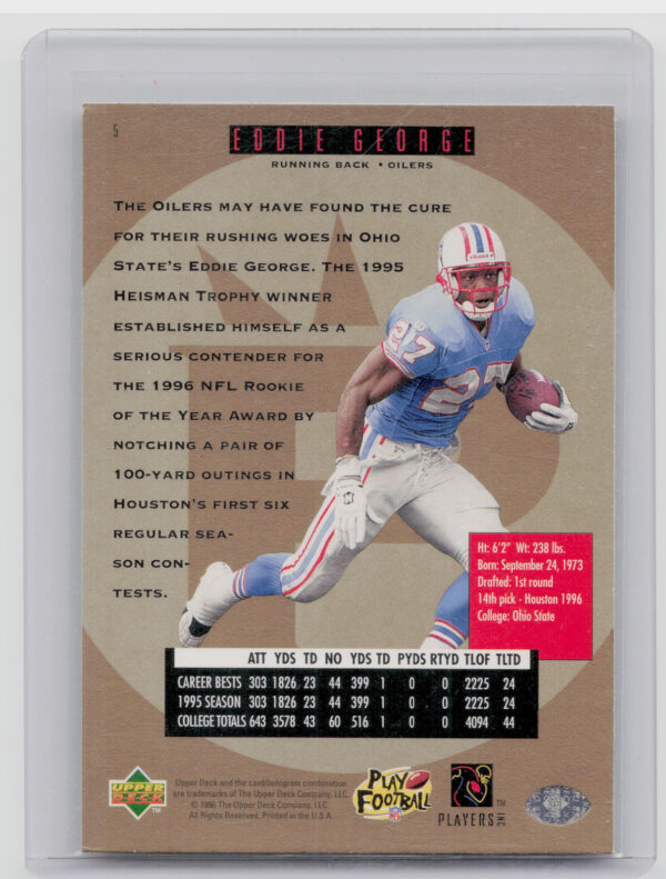 1996 SP Eddie George RC #5 Oilers - Image 3