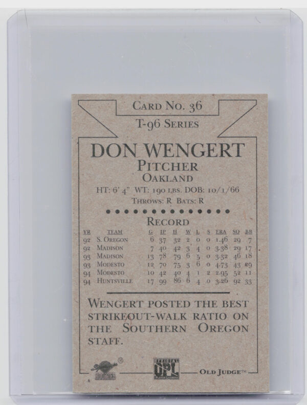 1996 Signature Rookies Old Judge Don Wengert AU SN6000 #36 Stars Signatures - Image 3
