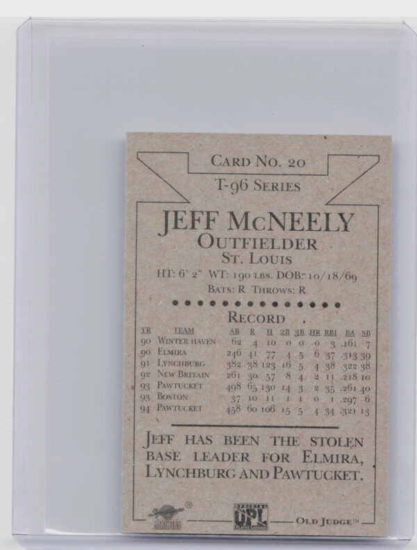 1996 Signature Rookies Old Judge Jeff McNeely AU SN6000 #20 Redbirds Signatures - Image 3