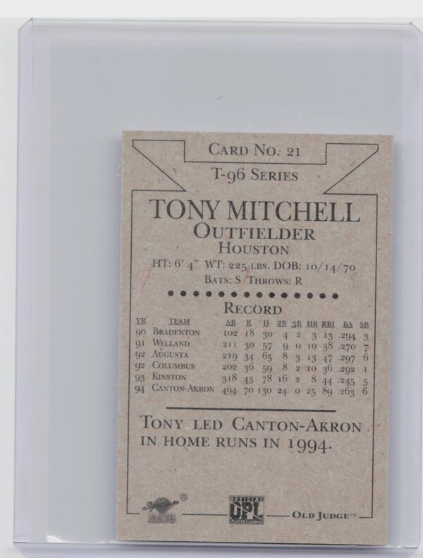 1996 Signature Rookies Old Judge Tony Mitchell AU SN6000 #21 Indians Signatures - Image 3
