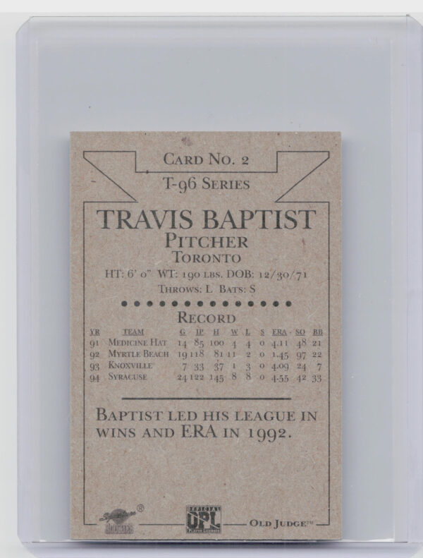 1996 Signature Rookies Old Judge Travis Baptist AU SN6000 #2 Chiefs Signatures - Image 3