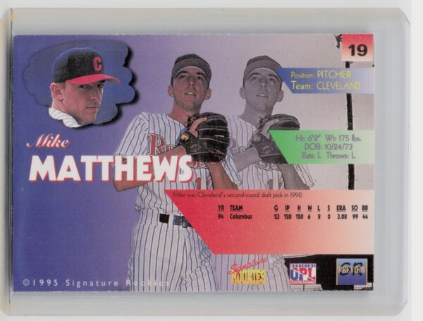 1996 Signature Rookies Preview Mike Matthews Autographs Auto /6000 #19 Indians - Image 3