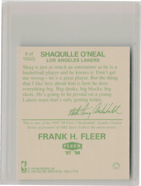 1997-98 Fleer Shaquille O'Neal #8GG Lakers Goudey Greats - Image 3