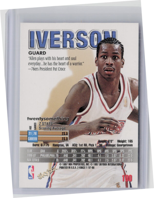 1997-98 SkyBox Z-Force Allen Iverson #100 76ers - Image 3