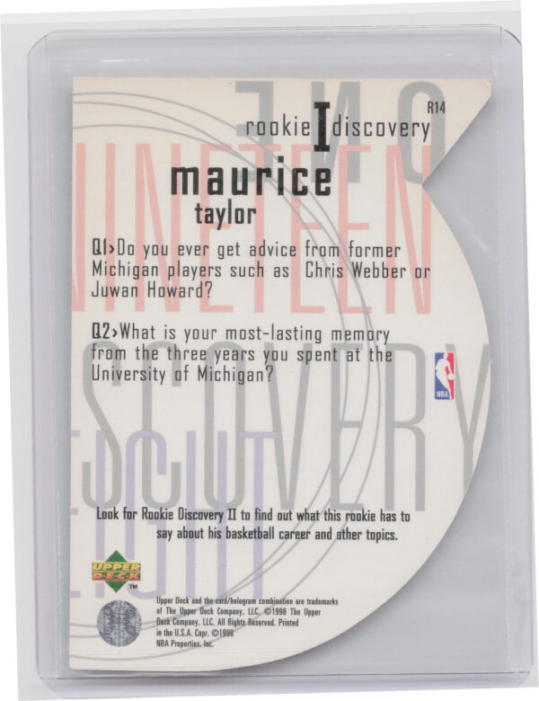 1997-98 Upper Deck Maurice Taylor #R14 Clippers Rookie Discovery I - Image 3