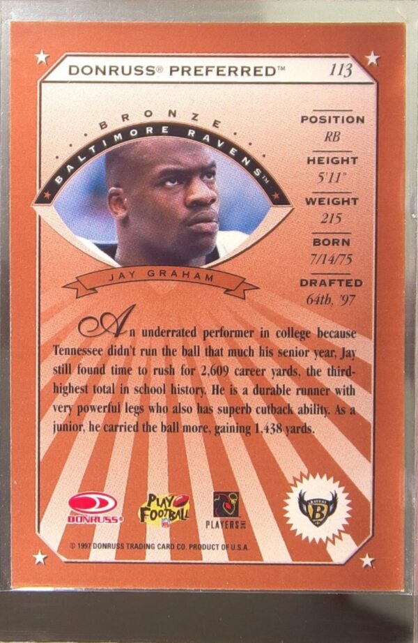 1997 Donruss Preferred Jay Graham RC #113 Ravens - Image 3