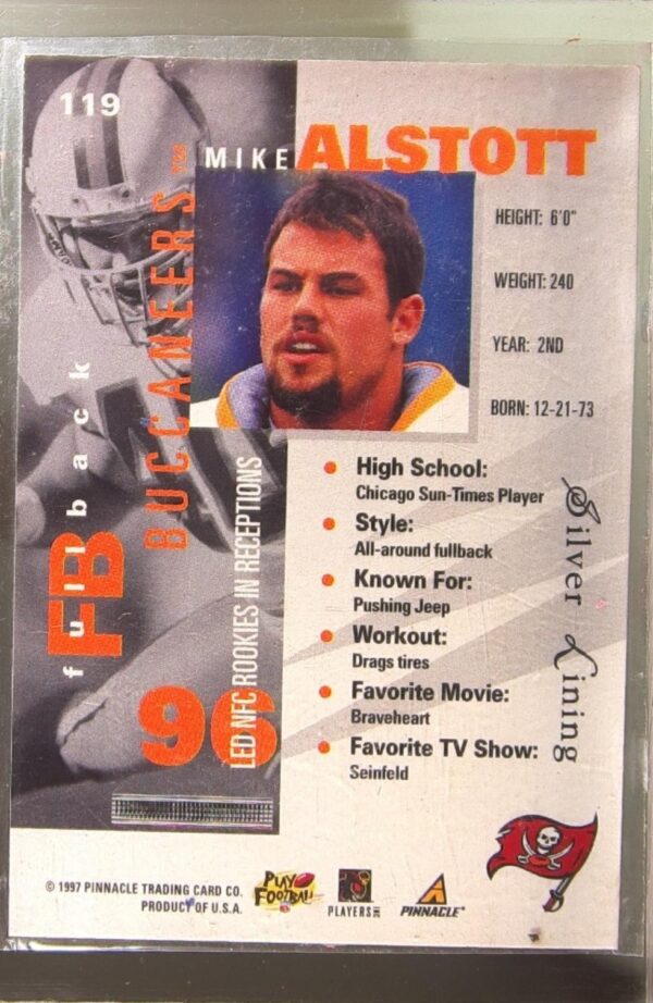 1997 Pinnacle Inside Mike Alstott #119 Buccaneers - Image 3