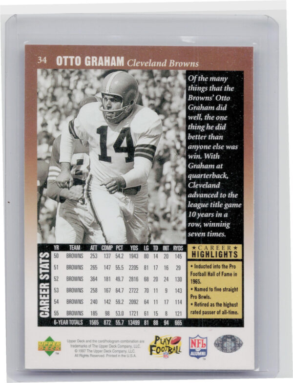 1997 Upper Deck Legends Otto Graham #34 Browns - Image 3