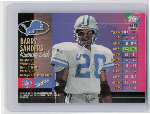 1998 Metal Universe Barry Sanders #20 Lions - Image 3