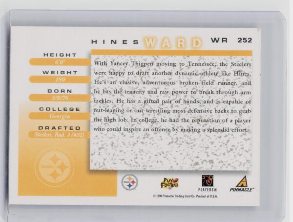 1998 Score Hines Ward RC #252 Steelers - Image 3