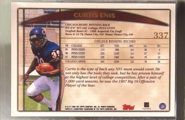 1998 Topps Curtis Enis SP RC #337 Bears - Image 3